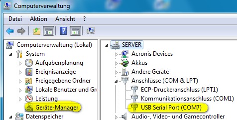 Virtueller COM-Port des PC-Watchdogs im Windows-Geräte-Manager